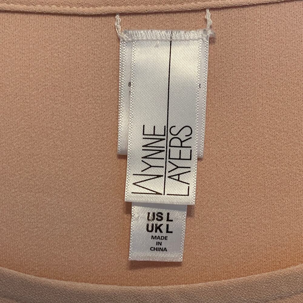 WynneLayers Luxe Crepe Colorblock Top Womens Large Shell Pink Camel Marla Wynne - Picture 5 of 9